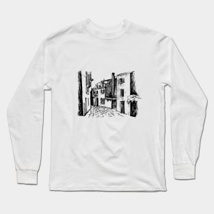 City landscape. Dark lines on a light background. Long Sleeve T-Shirt